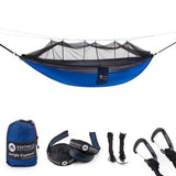 Easthills Outdoors Jungle Explorer 118" x 79" Double Camping Hammock Lightweight Rip-Stop Parachute Nylon 2 Person Hammocks with Removable Bug Net, Tree Straps and Tarp Blue