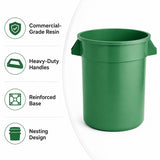 Getzi 6 Pack 20 Gallon Green Round Commercial Trash Can, Heavy-Duty Plastic Waste Bin