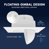 LUXRITE 4 Inch Trimless Gimbal LED Recessed Lighting, 20W, 2000LM, 5CCT Selectable 2700K-5000K, 38° Beam Angle, Dual Dimmable, Directional Push-n-Lock Spotlight, CRI 90, Damp & IC Rated, ETL (4 Pack)