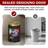 LEASYLIFE 9L/2.3GAL Small Trash Can with Swing Lid, Waste Paper Baskets for Bathrooms,Black and Gold Trash Can for Bathroom,Bedroom, Powder Room,Office,Laundry Room (9L-Black)