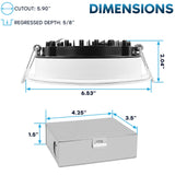 LUXRITE 5 Inch LED Recessed Ceiling Light with Junction Box, 18W, 5CCT Selectable 2700K/3000K/3500K/4000K/5000K, 1600LM High Brightness, Dimmable Canless Downlight, Wet Rated, IC Rated, ETL (6 Pack)
