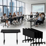 WXHYMXFDC Folding Conference Table with Wheels Modular Foldable Training Tables with Flip Top Business Style Wooden Training Table with Strong Metal Frame for Office Schools Libraries,Black,55in,12