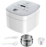 Low Carb Rice Cooker Stainless Steel Inner Pot, Mini Stainless Steel Rice Cooker Small 5 Cup, LED Display, White Rice/Porridge/Oatmeal, White