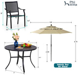 PHI VILLA Outdoor Round Table Set w/Umbrella, 5pc Patio Metal Furniture