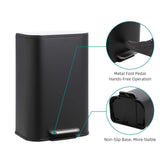 GarveeHome Bathroom Trash Can, 3.2 gal Stainless Steel Garbage Can with Lid, Rectangular Small Step Waste Bin with Foot Pedal & Removable Inner Bucket for Kitchen Bedroom Restroom (Matte Black)