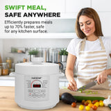 NutriChef 6 Quart Electric Pressure Cooker | 12 Function Digital Countertop Pressure Cooker | Adjustable Time & Temperature | Re-heat and Keep Warm Function | 13.1 x 11.4 IN | White