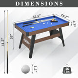 4.5Ft Pool Table, Wooden Billiard Tables for Kids, Portable Pool Game Tables 16 Balls, 2 Cue Sticks, 2 Chalks and Brush for Family, Party (Blue)