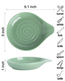 KITCHENLESTAR Ceramic Spoon Rest for Stove Top, 6.1 x 5 Inch Large Spoon Holder for Cooking Utensils, Spatula & Coffee Spoons, Farmhouse Kitchen Décor(Green 1pc)