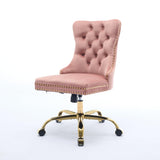Pink Velvet Home Office Desk Chairs, Armless Vanity Chair with Wheels