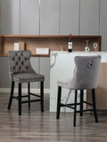 MOOLSUN Set of 6 Blue Velvet Bar Stools - Classic Fixed Height Design with Button Tufted Seat, Solid Wood Frame & Chrome Nailheads, Perfect for Standard Kitchen Island & Home Bar,Gray(Wood Leg)