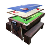 simba usa 4 in 1 - 7Ft Green Pool Table with Benches + Air Hockey + Tennis Table Tennis + Dinner Table Model Mattew, Green,White,Red
