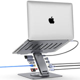 Adjustable Laptop Stand for Desk with Docking Station 11-in-1, Aluminum Laptop Riser with USB Hub