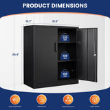 Yizosh Metal Garage Storage Cabinet with 2 Doors and 2 Adjustable Shelves - 35.5" Steel Lockable File Counter Cabinet for Home Office,Garage,Gym,School（Black） (Pack of 2)