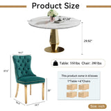 SSLine White Faux Marble Round Dining Table Set for 4 with Velvet Chairs