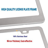 BGGTMO Stainless Steel License Plate Frames- Heavy Duty Metal Car Tag Cover for Front & Rear, 2 Pack Slim Holders with Chrome Screws Caps for Women/Men, Rust/Rattle Proof Pads, Tire Valve Stem Caps