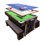 SIMBASHOPPING Pool Table 7 Foot Multigame with Air Hockey, Table Tennis – Stark with Benches