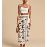 Talakeno Womens Floral Wrap Midi Skirt Summer Adjustable Tie Side Casual High Waist A Line Beach Boho Long Flared Skirts(Apricot,S)