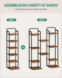 Hzuaneri 6 Tiers Vertical Shoe Rack, Narrow Shoe Tower, Tall Shoes Shelf with 2 Hooks, Adjustable Shelves, Corner Shoes Shelves for Small Spaces, Entryway, Living Room, Rustic Brown SR04201B