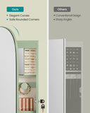 SONGMICS Jewelry Organizer, LED Jewelry Cabinet Wall/Door Mounted, Lockable Rounded Wide Mirror with Storage, Interior Mirror, 3.9 x 16.5 x 42.5 Inches, Laurel Green Surface with Cream White Lining