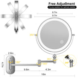 9" Wall Mounted Lighted Makeup Mirror,4000mAh Rechargeable Double Sided 1X/10X Magnifying Mirror with Light,3 Color Lights,Touch Dimmable,Extended Arm 360 Rotation Wall Mounted Makeup Mirror