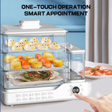 HMWOKPOT 24L Electric Steamer for Cooking, 3 Tier Food Steamer Vegetable Steamer with Baskets, 12H Booking, Independent Water Tank for Vegetables and Seafood