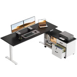 OffiGo 55" L Shaped Electric Standing Desk with Cabinet Sets, Black/White