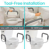 Vive Raised Toilet Seat Riser for Seniors (with Handles) - Handicap Rail Grab Bar Seat for Over Toilet - Elevated Safety for Elderly, Disabled, Medical - Elongated