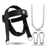 Leather Neck Harness for Weight Lifting – Adjustable Head Strap with Heavy-Duty Steel Chain & Microfiber Padding – Neck Exerciser for Bodybuilding, Boxers & Gym Workout (Black)