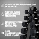 RITFIT Rubber Hex Dumbbells Set with Rack, 180-780LB Heavy-Duty Cast Iron Core, Knurled Chrome Handle, Space-Saving Storage Rack for Home Gym Strength Training