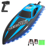 VOLANTEXRC RC Boat 20MPH Fast Remote Control Boat with Lights 2.4Ghz Toy Boat for Pools and Lakes with 2 Rechargeable Batteries Toys Gifts for Adults, Blue