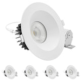 LUXRITE 6 Inch LED Recessed Light, Regressed Spotlight with Round White Interchangeable Trim, 22W, 1800LM, 5CCT 2700K–5000K, 38°, Dual Dimmable, Twist-N-Lock, CRI90, Wet & IC Rated, ETL (4 Pack)
