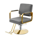 dunghLin 360° Rotatable Salon Chair, Barber Chair with Hydraulic Height Adjustable, 440lbs Multi-Function Hair Chair with Footrest & PU Cushion for Hair Salons, Barber Shops & Home (Grey + Gold)