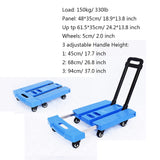 Push Cart Dolly Folding Hand Truck 6 Wheels Small Trolley Cart with Stretchable Handle for Home Office