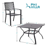 PHI VILLA Patio Dining Set, 4 Stackable Chairs &Square Metal Table