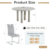 SSLine Faux Mars Stone Round Dining Table Set for 6 w/Grey Leather Chair