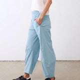 SeeLuNa Women Barrel Travel Pants Elastic Waistband Tapered Leg Baggy Mid Rise Work Trousers Lounge Pant with Pockets(Light-Blue,S)