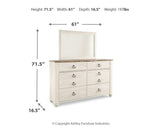 Signature Design by Ashley Willowton Vintage Smooth-Gliding 6-Drawer Dresser and Mirror with Safety Stop, Whitewash