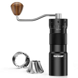 COOL KNIGHT Manual Coffee Grinder, 7-Edge SUS420 Stainless Steel Conical Burr, 72-Click External Adjustment, 25g Capacity, Aluminum Body, Walnut Handle
