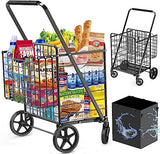 455lbs Shopping Cart for Groceries, Large Heavy Duty Grocery Cart on Wheels, Folding Dual Basket Utility Carts with Waterproof Liner