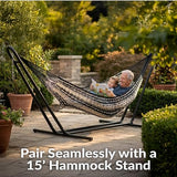 Sunnydaze Handwoven XXL Thick Cord Mayan Double Hammock for Outside - 625-Pound Capacity Heavy-Duty Outdoor Hammock - Black/Natural