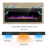 R.W.FLAME Electric Fireplace 50 inch Recessed and Wall Mounted,The Thinnest FireplaceLow Noise, Fit for 2 x 6 Stud, Remote Control with Timer,Touch Screen,Adjustable Flame Colors and Speed