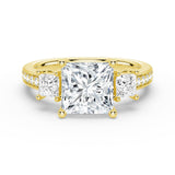 Princess Cut Three-Stone Moissanite Engagement Ring 3CT Yellow Size 7.5
