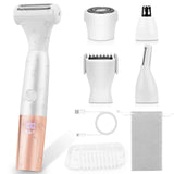 5-in-1 Bikini Trimmer Electric Razors for Women, Cordless Electric Shaver with LCD Display for Facial Body Legs Hair, Rechargeable Waterproof Pubic Body Hair Trimmer Holiday Birthday Gifts for Women