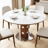 Extendable Dining Table for 6, Modern Dining Table with Leaf, Round White