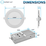 LUXRITE 6 Inch Canless Spotlight, LED Recessed Lighting, 5CCT 2700K-5000K, Dual Dimmable, 800/1050/1250 Lumens, CRI 90, 10W/13W/15W Selectable, 120-277V, IC Rated, Wet Rated, ETL Listed (24 Pack)