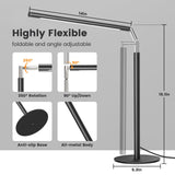 SIBRILLE Metal LED Desk Lamp, 16" Dimmable Desk Light with Base, 15W 1200LM, Adapter Included, Color & Brightness Adjustable, Modern Tall Table Lamp for Home Office Reading Study Task Laptop, Black