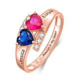Oseew Customized 10k yellow gold 2 Birthstones Ring for Women Mother and Daughter Rings with 2 Birthstones 10K yellow gold Personailzed 2 Birthstones Rings Mom Jewelry