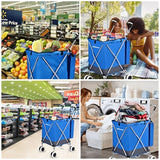Shopping Carts for Groceries Foldable Rolling Trolley with 360° Double Front Swivel Wheels Waterproof
