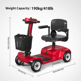 4-Wheel Portable Mobility Scooter for Travel, Compact Design, Easy Disassembly, 418 lb Capacity, Battery Included