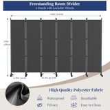6 Panel Room Divider, 6FT Tall Rolling Privacy Screen with Lockable Wheels, Folding Wall Dividers Portable Room Divider for Room Separation